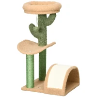 PawHut 72cm Cat Tree, with Top Bed, Curved Pad, Sisal Scratching Post - Beige & Green(m-11)