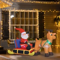 HOMCOM Decoração de Natal Inflável Pai Natal com Rena 8 Luzes LED Iluminação de Natal para Interior e Exterior 152x72x122cm(m-2)