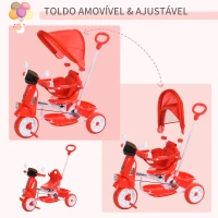 HOMCOM Triciclo infantil com toldo Barreira Apoio para os pés Luz e Música 93x51x94 cm Vermelho(m-6)
