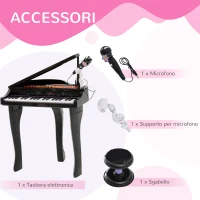 HOMCOM Pianoforte Elettrico Giocattolo Strumento Musicale per Bambini con 37 Tasti Microfono e Sgabello 48x39x69cm Nero(m-7)