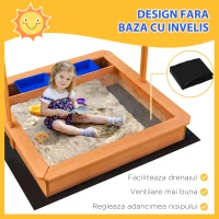 Outsunny Nisipar din Lemn pentru Copii cu Copertina Reglabila in Inaltime, 107.5x107.5x110cm(m-5)
