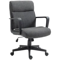 Vinsetto Chaise de bureau ergonomique fauteuil de bureau siège de bureau en toile avec accoudoir hauteur réglable pivotant à 360°  lin gris et piètement noir(m-11)