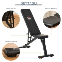 HOMCOM Panca Multifunzione per Addominali,6 Livelli di Inclinazione e Altezza Regolabile, Panca Palestra Pieghevole, Panca Pesi, Panca Piana , Acciaio e PU, 125x45x45-118cm, Nero(m-5)