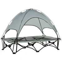 PawHut Brandina per Cani con Tettuccio da Esterno e Interno, Lettino per Cani Pieghevole in Tessuto Oxford e Acciaio, 118x60x90cm, Grigio(m-1)