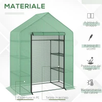 Outsunny Serra da Giardino per Piante con Scaffali in Acciaio e PE, Serra da Balcone con tetto spiovente (143x73x195cm)(m-4)