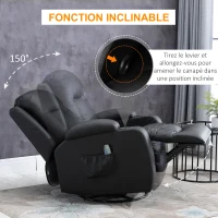 HOMCOM Fauteuil de Massage et Relaxation électrique Chauffant 360° pivotant inclinable manuellement Repose-Pied télécommande ‎Noir(m-6)