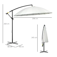 Outsunny Umbrela Suspendata cu Brat lateral Φ296cm pentru exterior, Alb Crem(m-3)