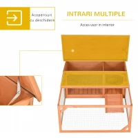 PawHut Cusca pentru iepuri cu casuta si zona ingradita, 125.5 x 100 x 49 cm, Lemn, Maro / Verde(m-5)