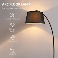 HOMCOM Lampa de Podea tip Arc cu Abajur din Tesatura Comutator cu Pedala Negru(m-4)