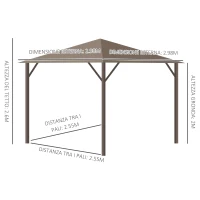Outsunny Gazebo da Giardino 3x3m in Alluminio con Zanzariera, Tende Laterali e Tetto Rigido, Marrone(m-3)