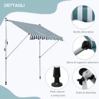 Outsunny Tenda da Sole da Esterno 2x1.5m a Rullo con Manovella, Altezza e Angolazione Regolabile, Bianco e Verde(m-7)