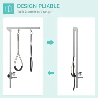 PawHut Bras de toilettage pliable pour animaux de compagnie en acier inoxydable avec collier de serrage pour chiens de grande et petite taille hauteur réglable max. 74 cm(m-4)