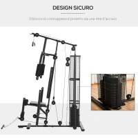 HOMCOM Stazione Fitness Palestra Multifunzione per Allenamento a Casa e Professionale, Acciaio 150x110x210cm Nero(m-5)