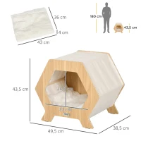 PawHut Maison niche pour chat design scandinave - coussin grand confort amovible inclus - 49,5 x 38,5 x 43,5 cm - aspect bois, beige(m-3)