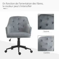 Vinsetto Chaise de bureau fauteuil de bureau ergonomique hauteur réglable pivotante à 360° revêtement velours grand confort 63 x 64 x 96 cm gris(m-8)