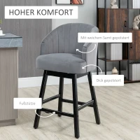 HOMCOM Sitzhocker, Barhocker, drehbar, eleganter Bezug, weiches Polster, Fußstütze, Kauschukholz, 60 x 60 x 112 cm(m-5)
