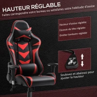 HOMCOM Fauteuil gamer chaise de gaming fauteuil de bureau pivotant inclinable fauteuil manager grand confort style baquet racing avec coussins revêtement synthétique rouge noir(m-4)