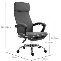 HOMCOM Fauteuil de bureau manager chaise de bureau dossier inclinable hauteur réglable roulettes pivotantes repose-pied appui-tête polyester gris(m-3)
