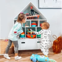 HOMCOM Libreria Scaffale Portagiochi per Cameretta Bimbi e Ragazzi con Mensole a Cubi Bianca, Due Colori Cambiati, Azzurra e Rosa 82x30x126cm(m-2)