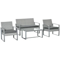 Outsunny Salon de Gradina din Ratan Gri Set Mobilier de Exterior 4 Buc(m-1)