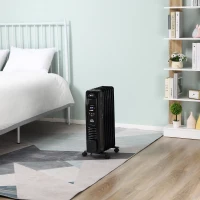 HOMCOM 1500W Digital Oil Filled Radiator, 7 Fin, Portable Electric Heater with LED Display, Built-in Timer, 3 Heat Settings, Safety Cut-Off and Remote Control, Black(m-12)