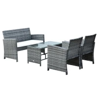 Outsunny Set Mobili 4 Pezzi Divanetto 2 Poltrone Tavolino da Giardino Metallo, Rattan 108.5 x 61.5 x76.5 cm(m-1)