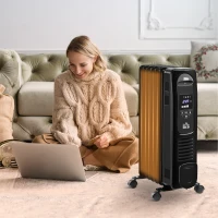 HOMCOM 1500W Digital Oil Filled Radiator, 7 Fin, Portable Electric Heater with LED Display, Built-in Timer, 3 Heat Settings, Safety Cut-Off and Remote Control, Black(m-2)