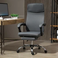HOMCOM Fauteuil de bureau manager chaise de bureau dossier inclinable hauteur réglable roulettes pivotantes repose-pied appui-tête polyester gris(m-10)