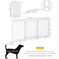 PawHut Cancellino per Cani Pieghevole a 3 Pannelli, Porta Centrale con Blocco, Struttura in MDF, 155x76cm Bianco(m-3)