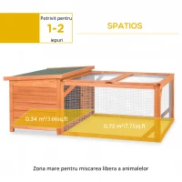 PawHut Cusca pentru iepuri cu casuta si zona ingradita, 125.5 x 100 x 49 cm, Lemn, Maro / Verde(m-4)
