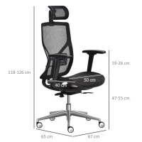 Vinsetto Fauteuil de bureau chaise de bureau ergonomique hauteur réglable avec appui-tête accoudoir 3D ajustable pivotante 360° tissu en maille 67 x 65 x 118-126 cm noir(m-3)