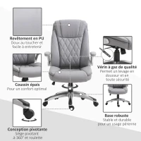 HOMCOM Fauteuil de bureau chaise de bureau ergonomique hauteur réglable roulettes pivotant P.U 70 x 71 x 121 cm gris(m-7)