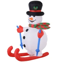 HOMCOM Aufblasbarer Skischneemann mit LED-Lichtern, Rasendekoration, Weihnachten, IP44, Weiß, 90 x 60 x 180(m-7)