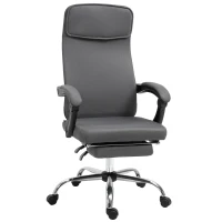 HOMCOM Fauteuil de bureau manager chaise de bureau dossier inclinable hauteur réglable roulettes pivotantes repose-pied appui-tête polyester gris(m-1)
