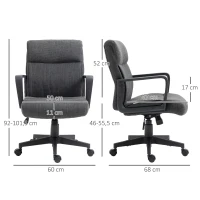 Vinsetto Chaise de bureau ergonomique fauteuil de bureau siège de bureau en toile avec accoudoir hauteur réglable pivotant à 360°  lin gris et piètement noir(m-3)