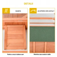 PawHut Cusca pentru iepuri cu casuta si zona ingradita, 125.5 x 100 x 49 cm, Lemn, Maro / Verde(m-6)