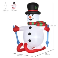 HOMCOM Aufblasbarer Skischneemann mit LED-Lichtern, Rasendekoration, Weihnachten, IP44, Weiß, 90 x 60 x 180(m-3)