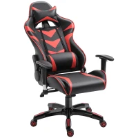 HOMCOM Fauteuil gamer chaise de gaming fauteuil de bureau pivotant inclinable fauteuil manager grand confort style baquet racing avec coussins revêtement synthétique rouge noir(m-11)
