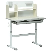 HOMCOM Bureau enfant hauteur réglable, plateau inclinable - 3 étagères, 2 niches, tablette coulissante à rangement gris blanc(m-1)
