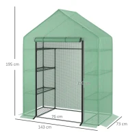 Outsunny Serra da Giardino per Piante con Scaffali in Acciaio e PE, Serra da Balcone con tetto spiovente (143x73x195cm)(m-3)