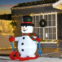 HOMCOM Aufblasbarer Skischneemann mit LED-Lichtern, Rasendekoration, Weihnachten, IP44, Weiß, 90 x 60 x 180(m-2)