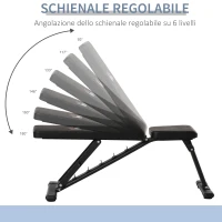 HOMCOM Panca Multifunzione per Addominali,6 Livelli di Inclinazione e Altezza Regolabile, Panca Palestra Pieghevole, Panca Pesi, Panca Piana , Acciaio e PU, 125x45x45-118cm, Nero(m-3)