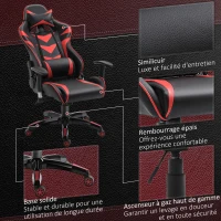 HOMCOM Fauteuil gamer chaise de gaming fauteuil de bureau pivotant inclinable fauteuil manager grand confort style baquet racing avec coussins revêtement synthétique rouge noir(m-9)