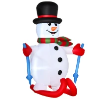 HOMCOM Aufblasbarer Skischneemann mit LED-Lichtern, Rasendekoration, Weihnachten, IP44, Weiß, 90 x 60 x 180(m-1)