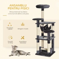 PawHut Ansamblu pentru Pisici cu 4 Niveluri din Plus Sisal Natural Gri 40x40x132cm(m-4)