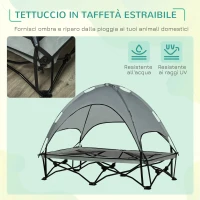 PawHut Brandina per Cani con Tettuccio da Esterno e Interno, Lettino per Cani Pieghevole in Tessuto Oxford e Acciaio, 118x60x90cm, Grigio(m-5)