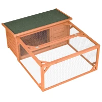 PawHut Cusca pentru iepuri cu casuta si zona ingradita, 125.5 x 100 x 49 cm, Lemn, Maro / Verde(m-10)