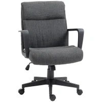 Vinsetto Chaise de bureau ergonomique fauteuil de bureau siège de bureau en toile avec accoudoir hauteur réglable pivotant à 360°  lin gris et piètement noir(m-1)