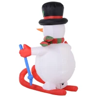 HOMCOM Aufblasbarer Skischneemann mit LED-Lichtern, Rasendekoration, Weihnachten, IP44, Weiß, 90 x 60 x 180(m-6)