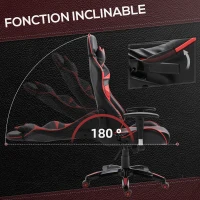 HOMCOM Fauteuil gamer chaise de gaming fauteuil de bureau pivotant inclinable fauteuil manager grand confort style baquet racing avec coussins revêtement synthétique rouge noir(m-6)
